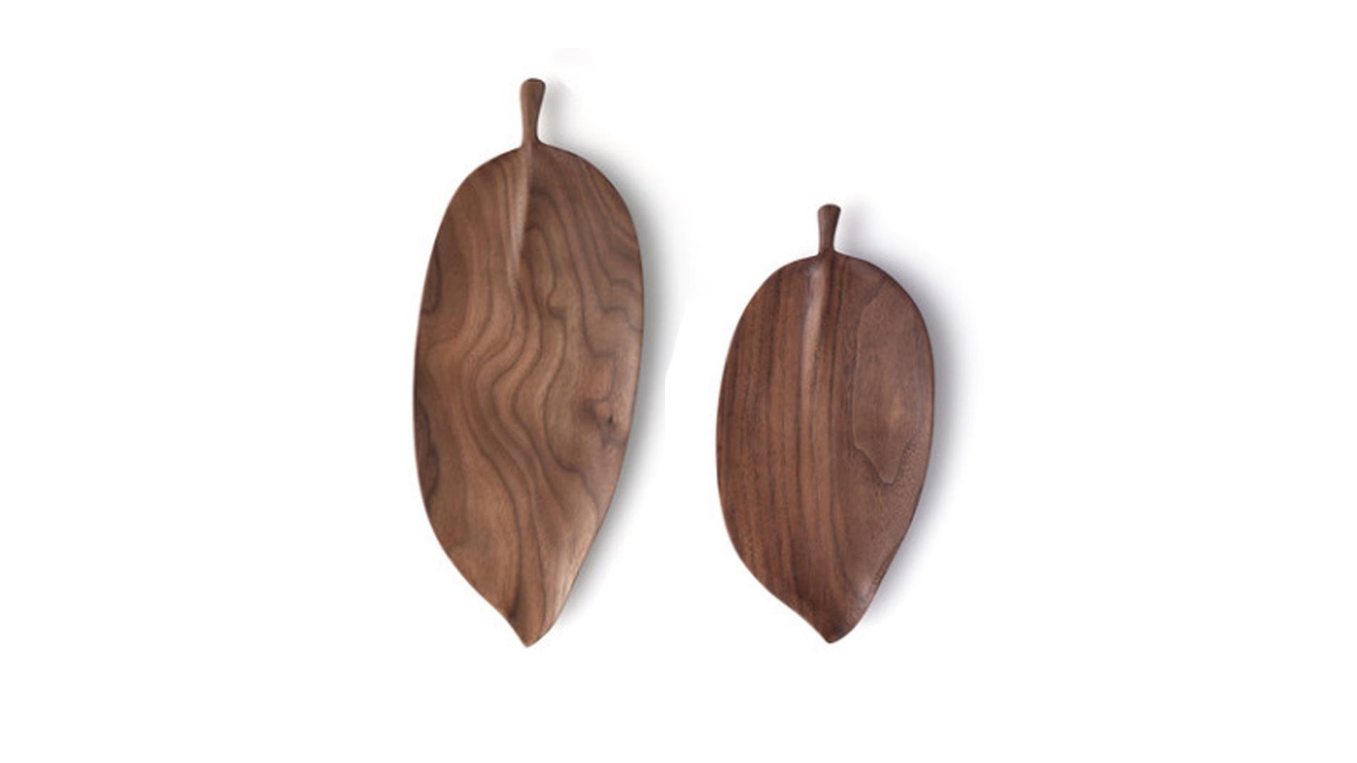 Soga Walnut Leaf Shape Wooden Tray Food Charcuterie Serving Board - Set of 2