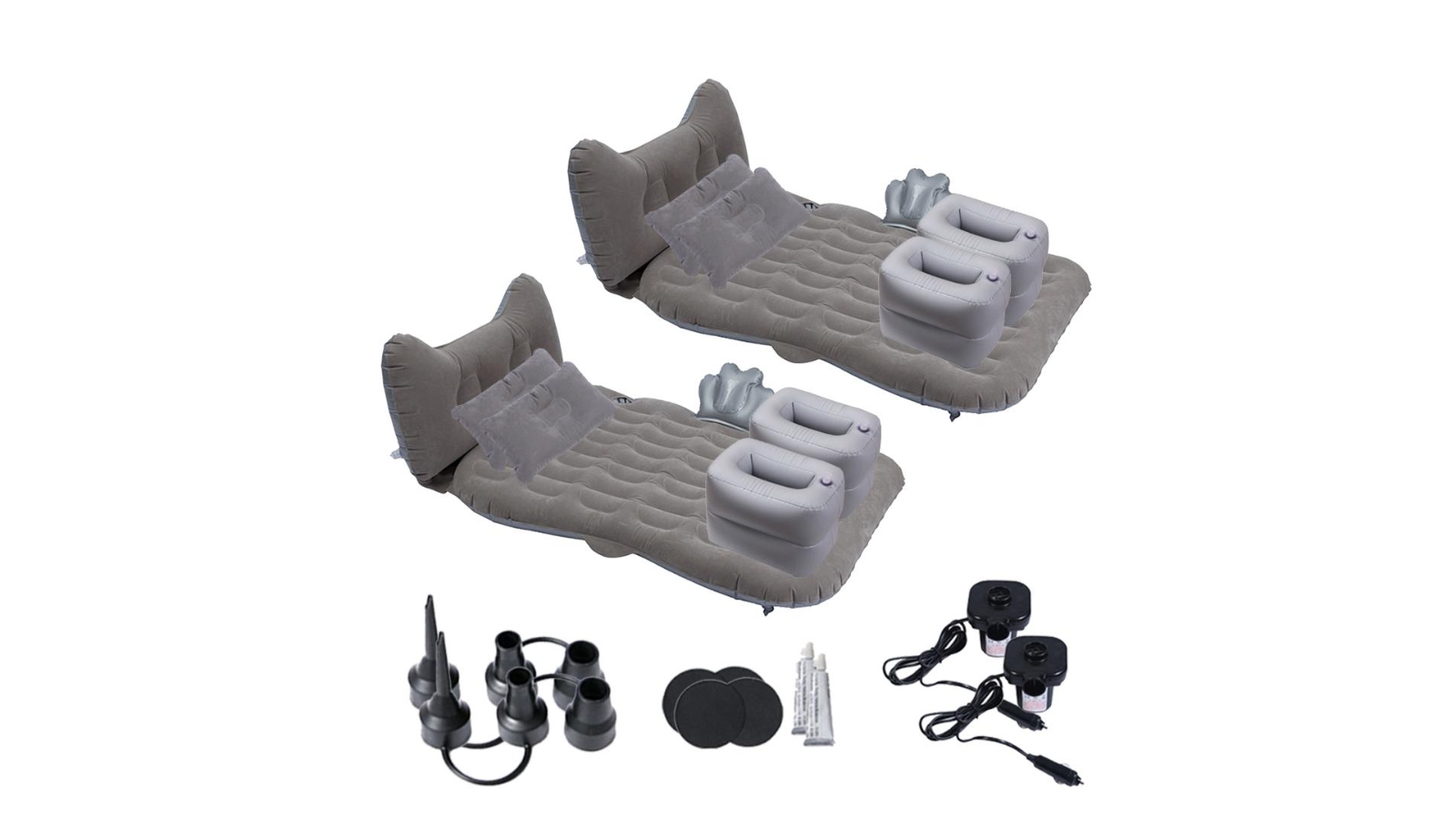 SOGA Grey Inflatable Honeycomb Car Mattress Sleeping Kit - 2 Piece
