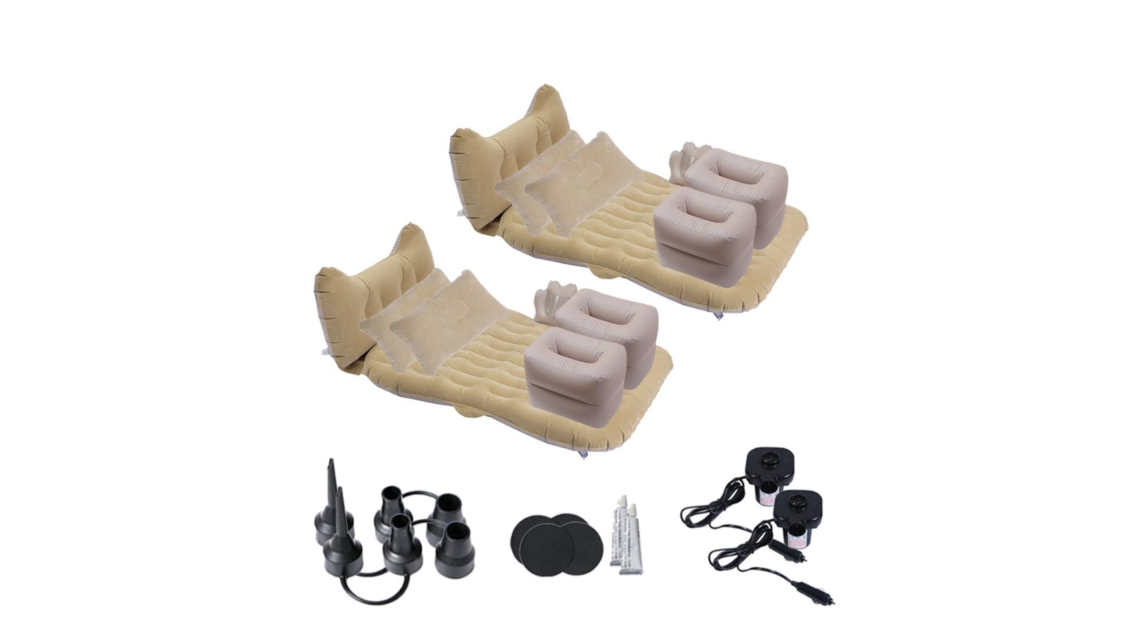 SOGA Beige Inflatable Honeycomb Car Mattress Sleeping Kit - 2 Piece