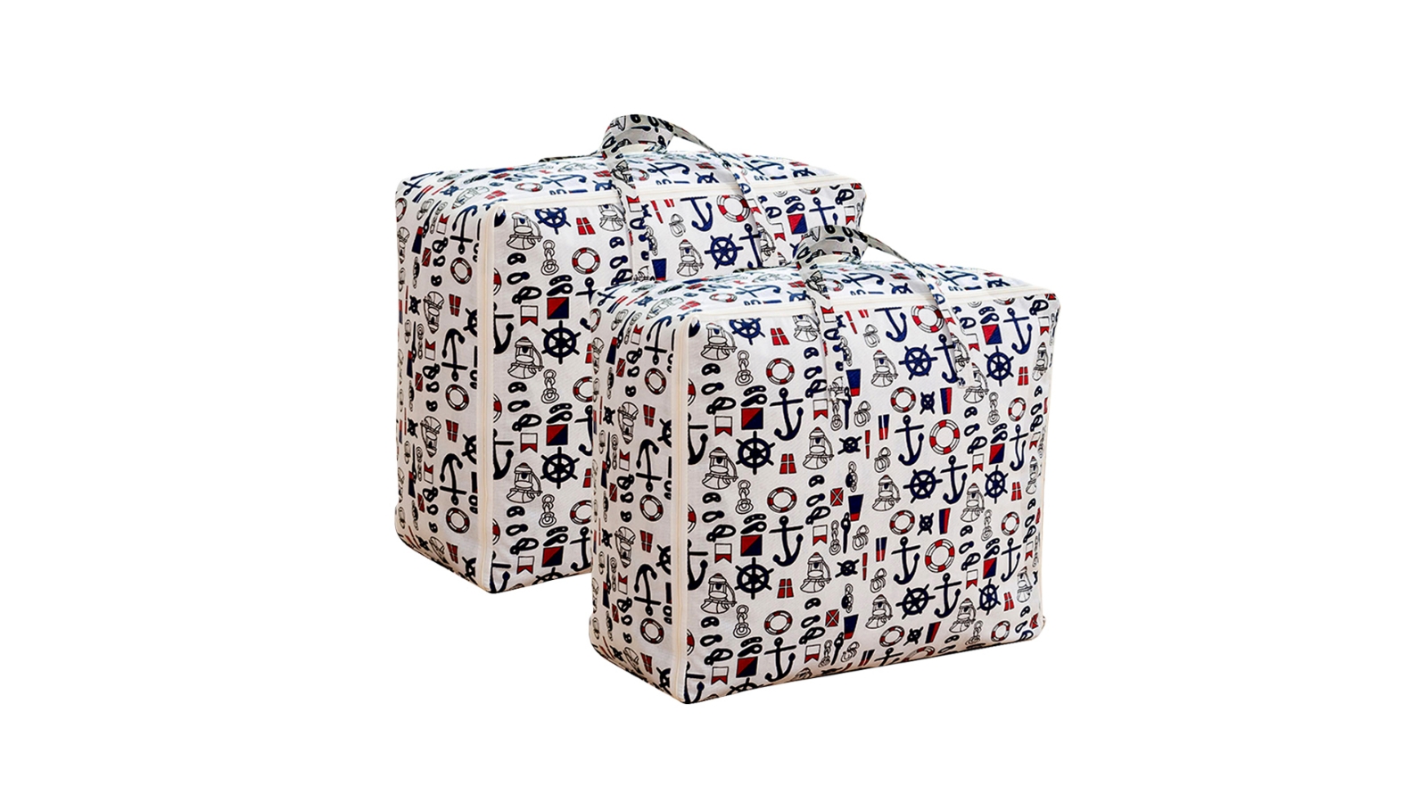 SOGA 2 Piece Nautical Icons Double Zipper Foldable Travel Organiser - Large