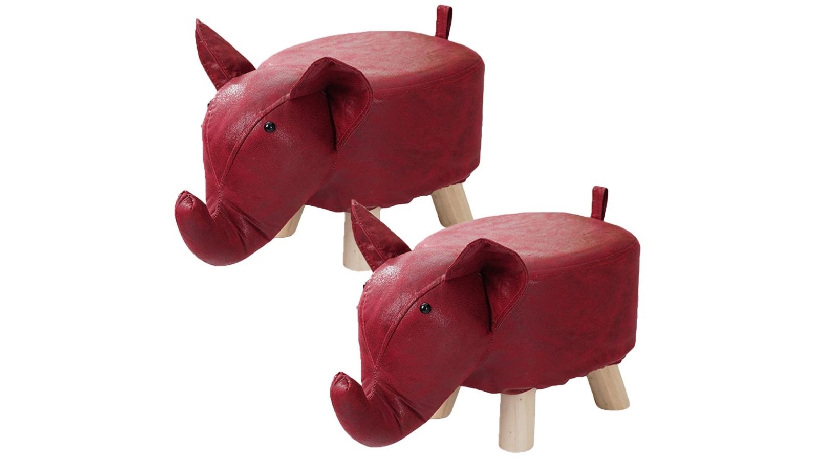 Soga 2 Piece Red Elephant Round Ottoman Stool