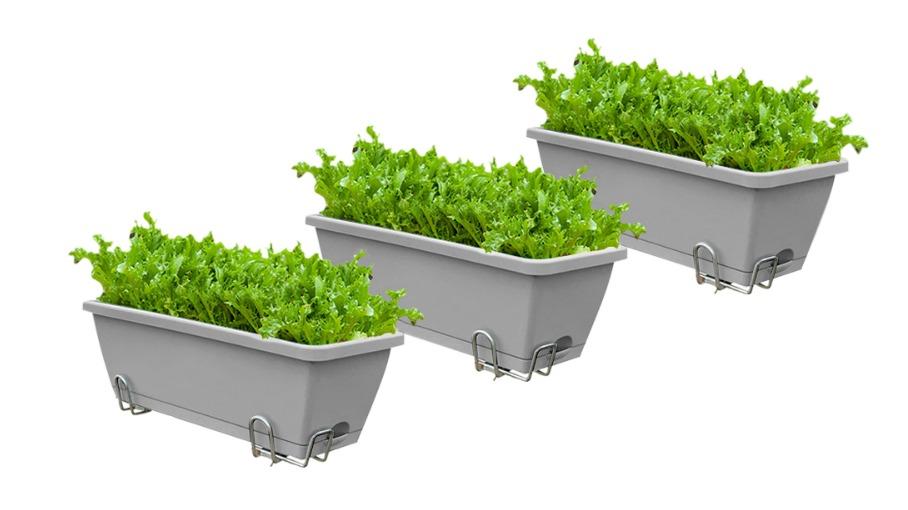 Soga Grey Rectangular Planter with Holder - Set of 2