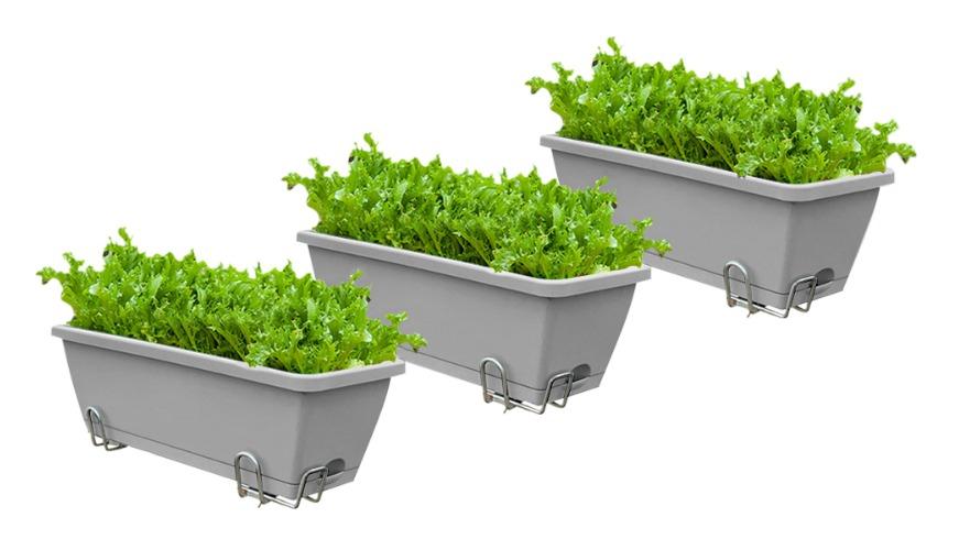 Soga Grey Rectangular Planter with Holder - Set of 3