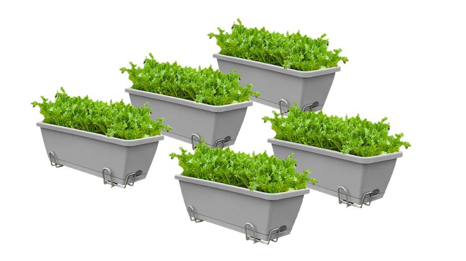 Soga Grey Rectangular Planter with Holder - Set of 5