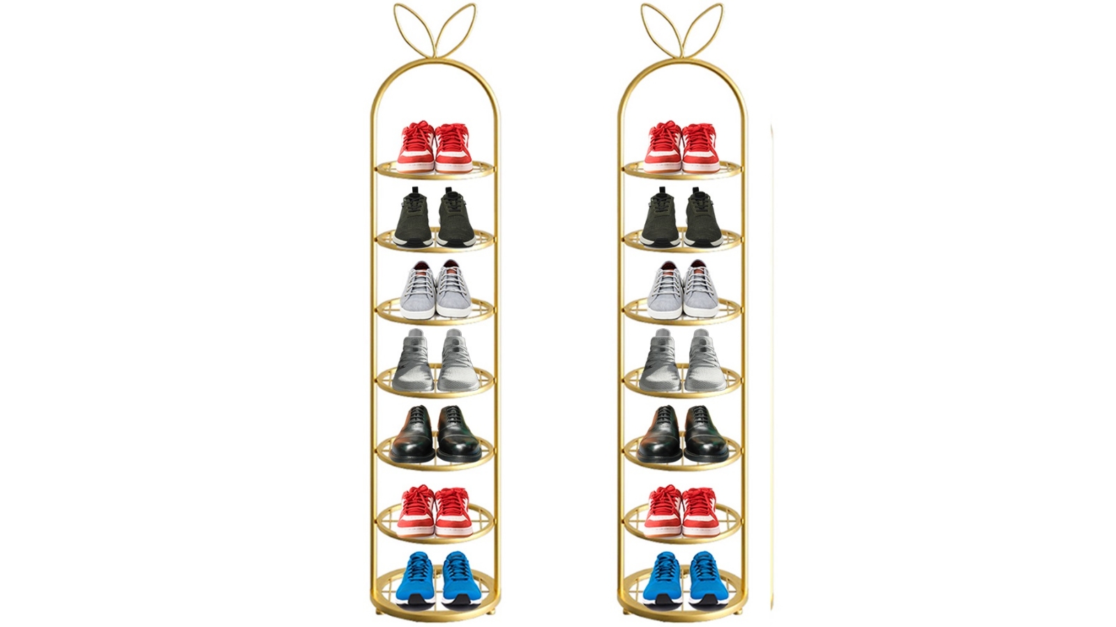 Soga 7 Tier 2 Piece Round Gold Plated Metal Shoe Storage Shelf