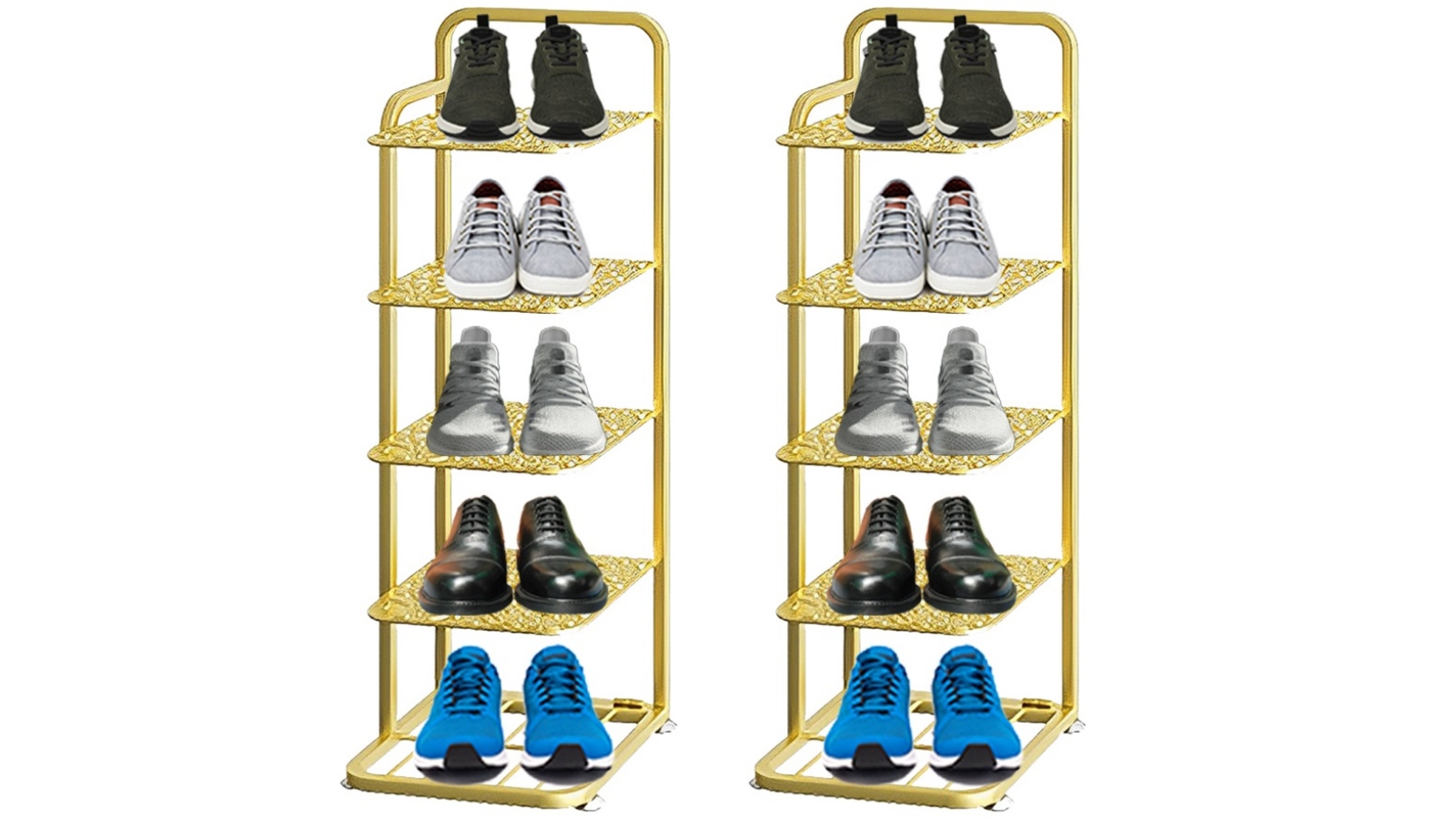 Soga 5 Tier 2 Piece Square Gold Plated Metal Shoe Storage Shelf