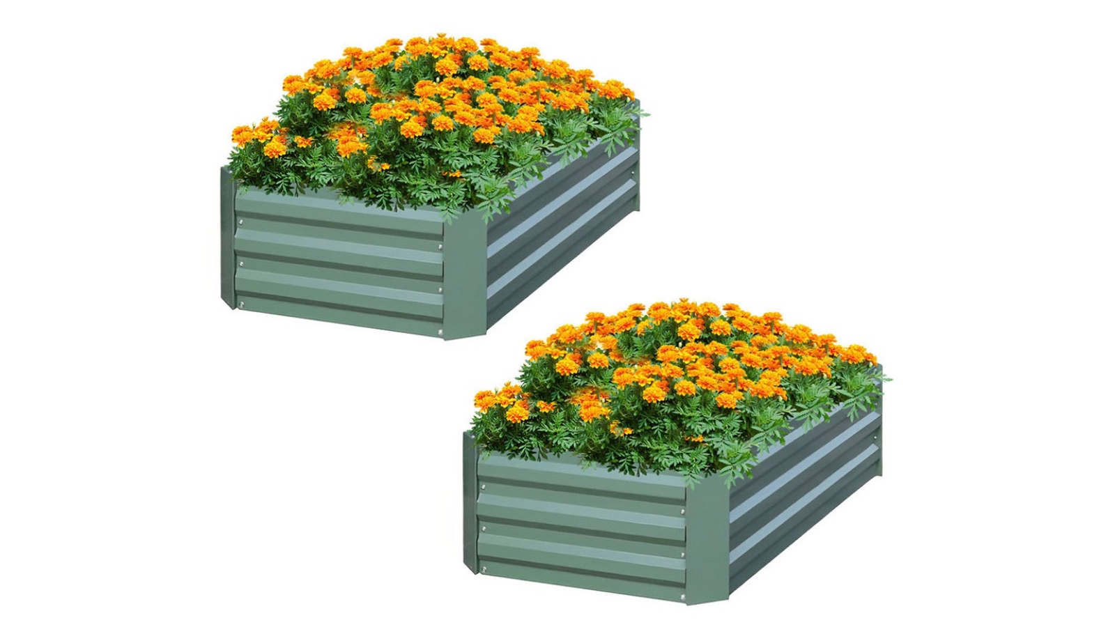 Soga 2 Piece Green Square Galvanised Raised Garden Bed - 60 x 90cm