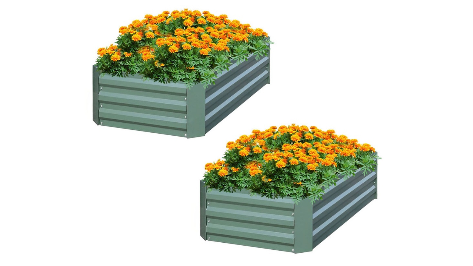 Soga 2 Piece Green Rectangle Galvanised Raised Garden Bed - 60 x 120cm