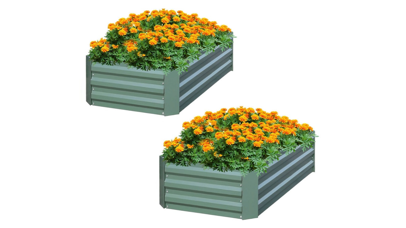 Soga 2 Piece Green Rectangle Galvanised Raised Garden Bed - 90 x 120cm