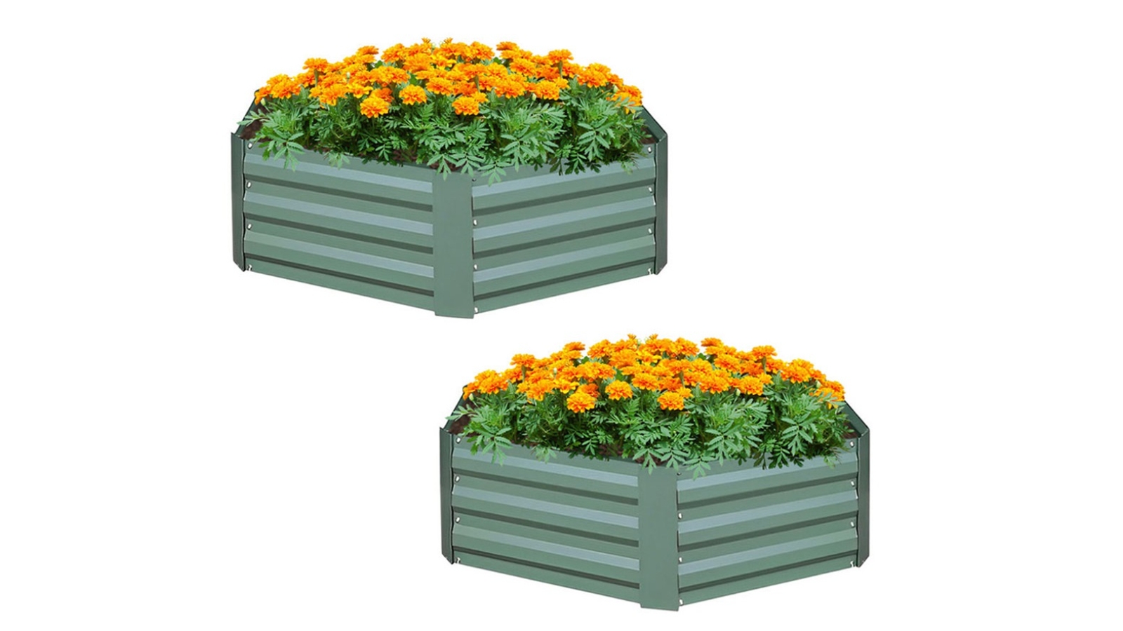 Soga 2 Piece Green Hexagon Galvanised Raised Garden Bed - 60 x 30cm