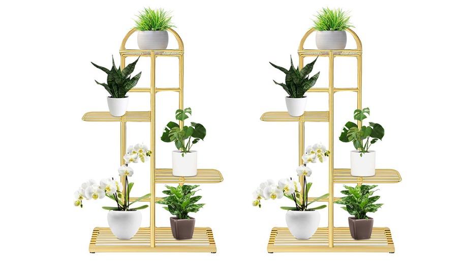 Soga Pack of 2 4-Tier Rounded Metal Plant Stand - Gold