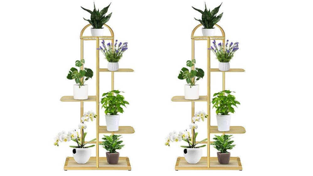 Soga Pack of 2 5-Tier Rounded Metal Plant Stand - Gold