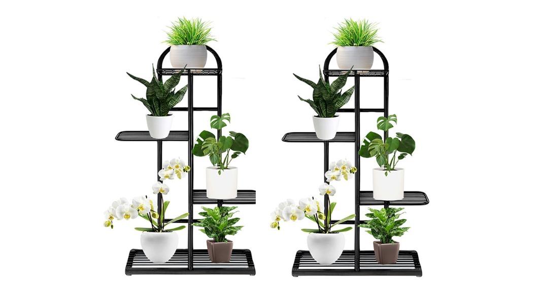 Soga Pack of 2 4-Tier Metal Plant Stand - Black