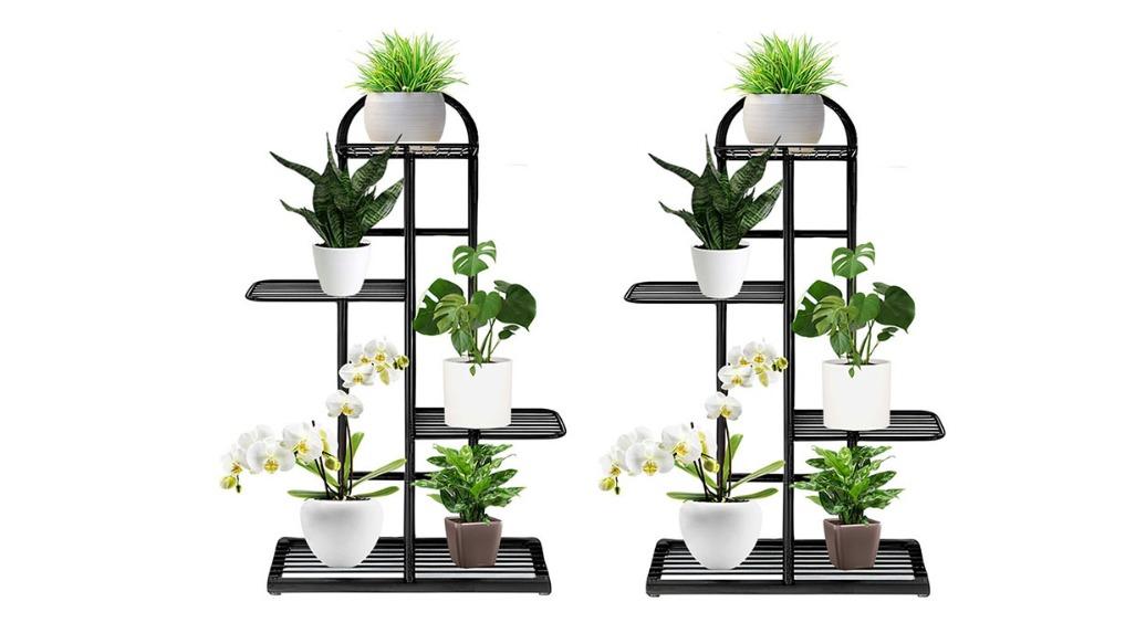 Soga Pack of 2 5-Tier Metal Plant Stand - Black
