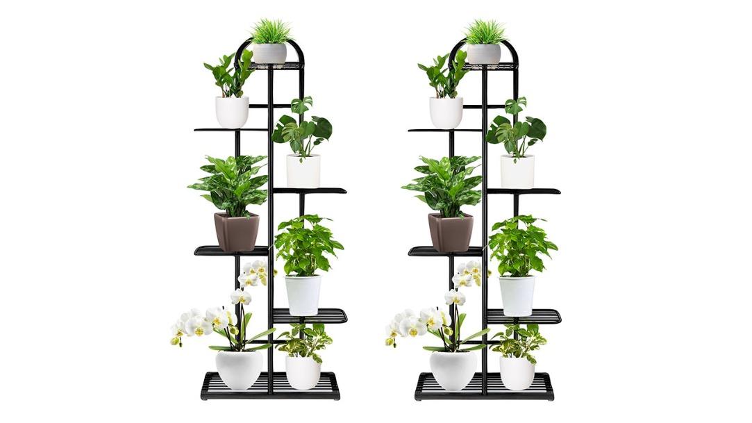 Soga Pack of 2 6-Tier Metal Plant Stand - Black