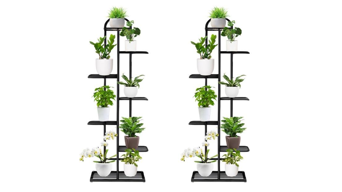 Soga Pack of 2 7-Tier Metal Plant Stand - Black
