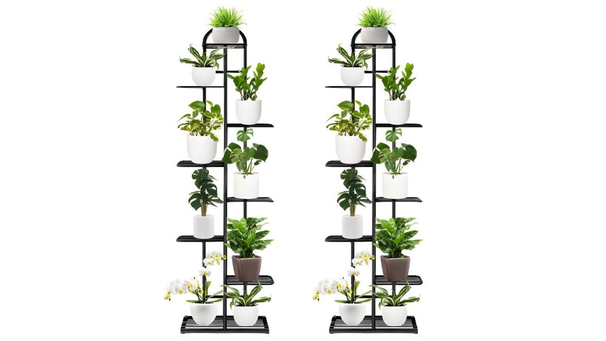 Soga Pack of 2 8-Tier Metal Plant Stand - Black