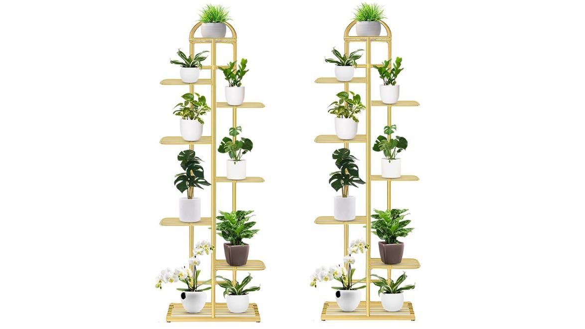 Soga Pack of 2 8-Tier Metal Plant Stand - Gold