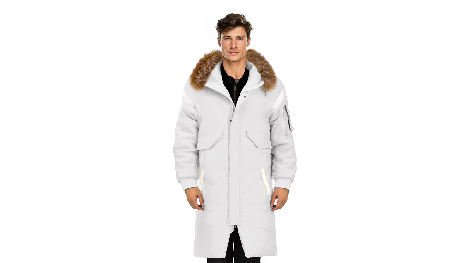 Abbee White Winter Fur Hooded Thick Overcoat Jacket Stylish Lightweight Quilted Warm Puffer Coat - XXX-Large