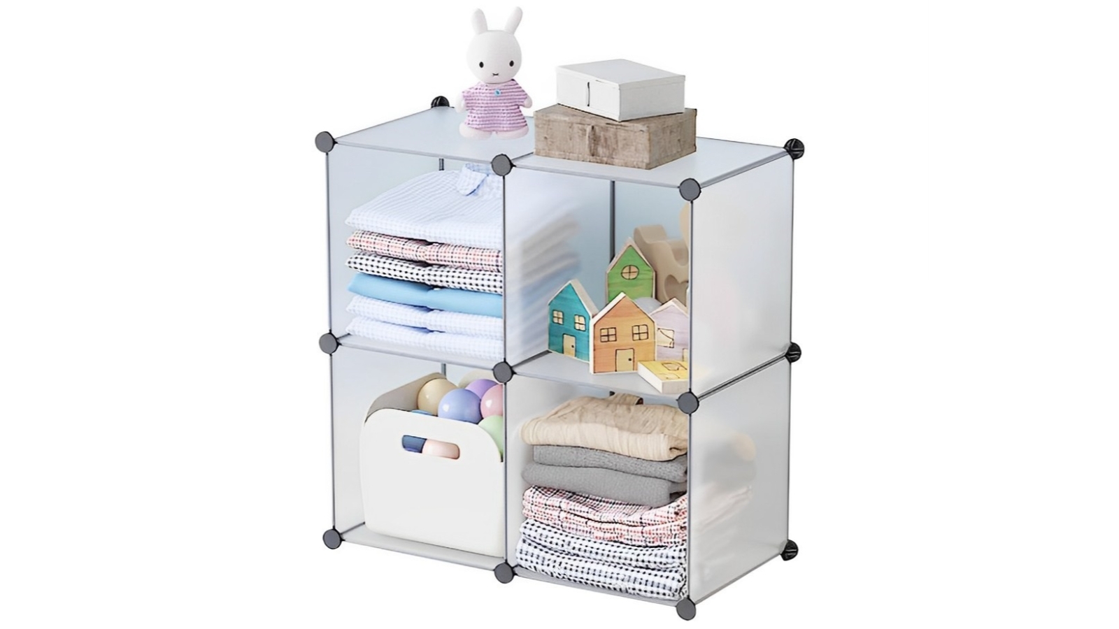 SOGA Transparent Shelf Box Portable Cubby DIY Storage - 4-Cube 