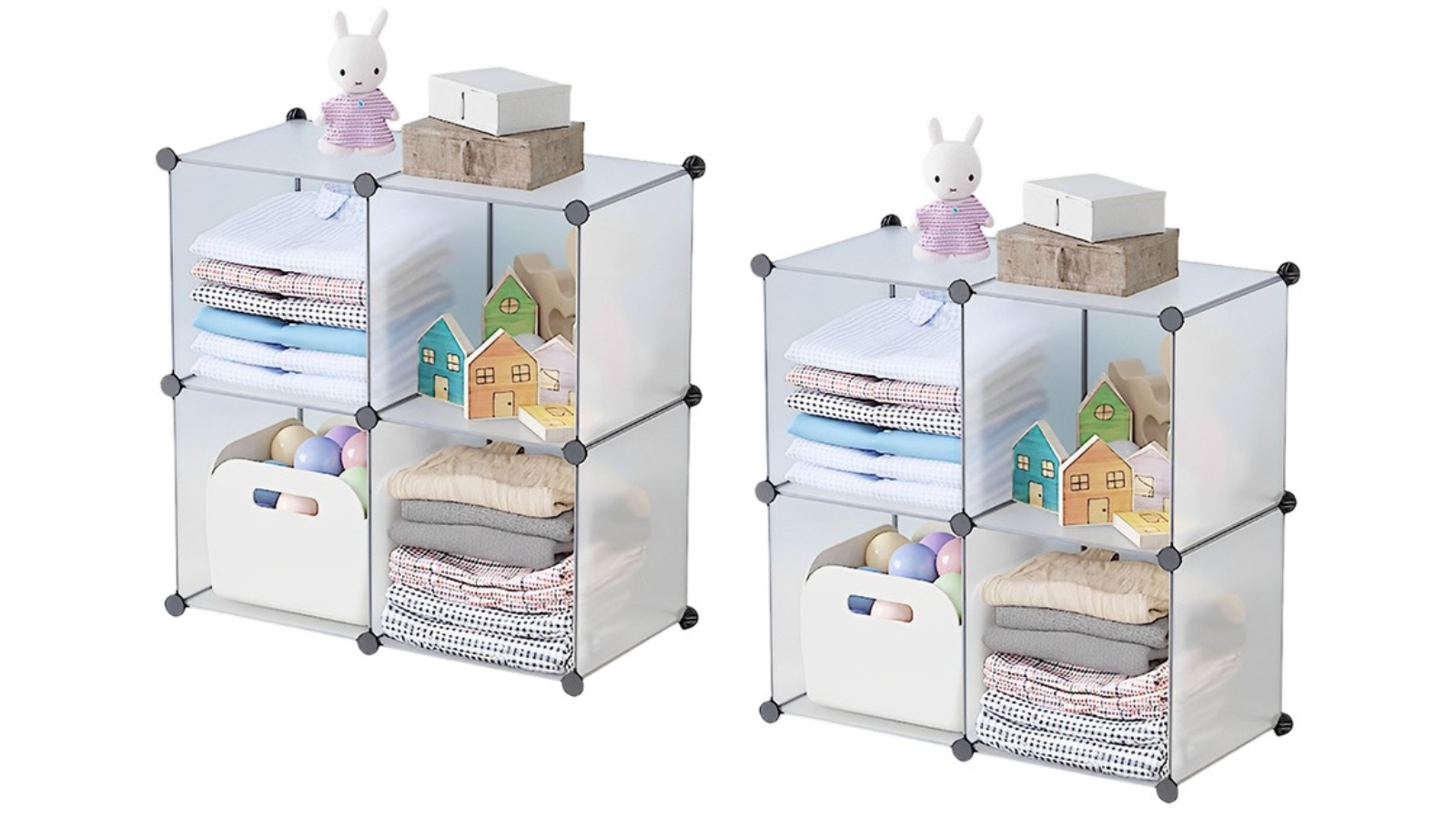 SOGA Set of 2 Transparent Shelf Box Portable Cubby DIY Storage - 4-Cube