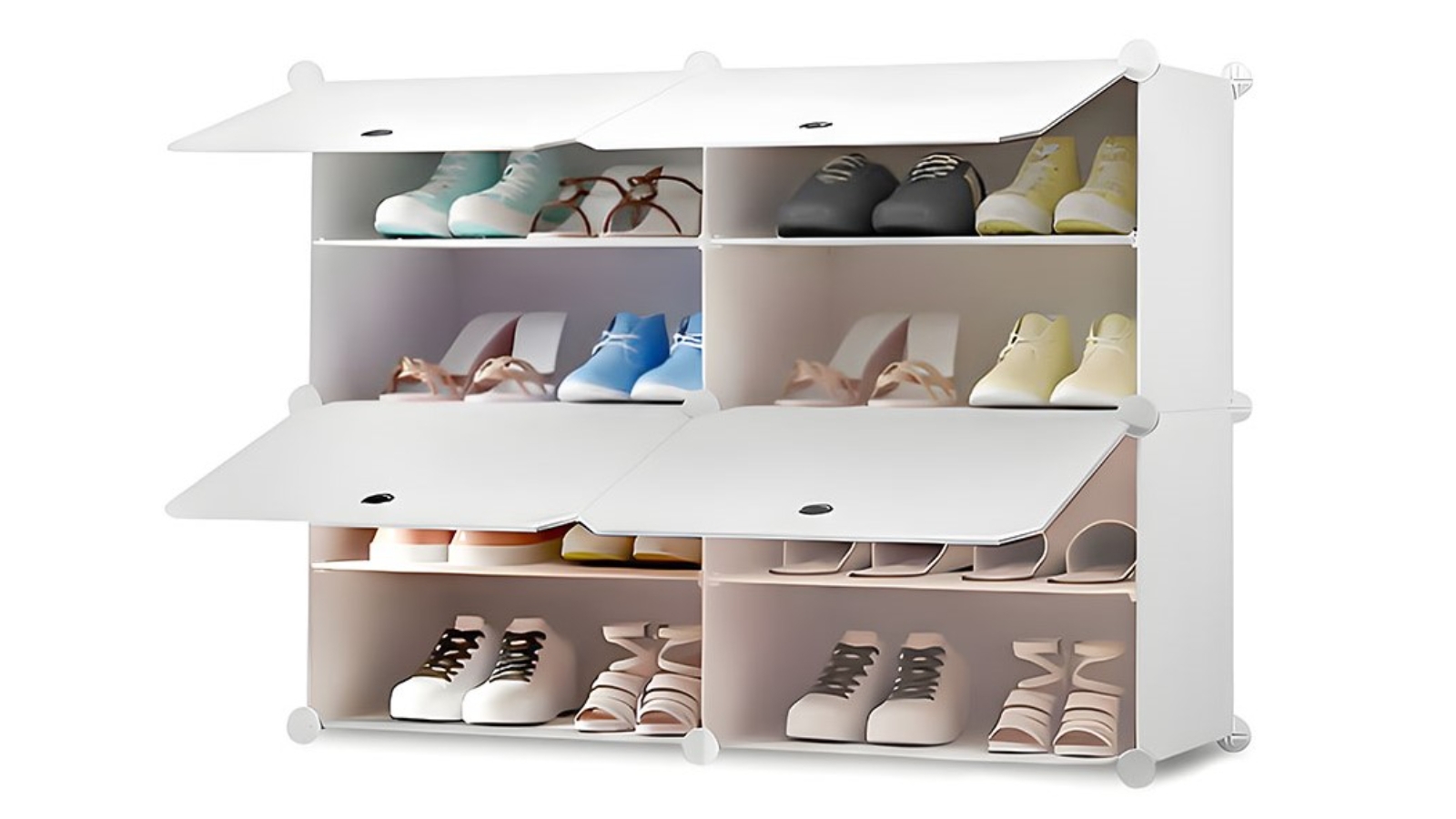 Soga 4 Tier 2-Column Portable Shoe Rack Organizer Stand Cabinet Wardrobe with Cover - White 