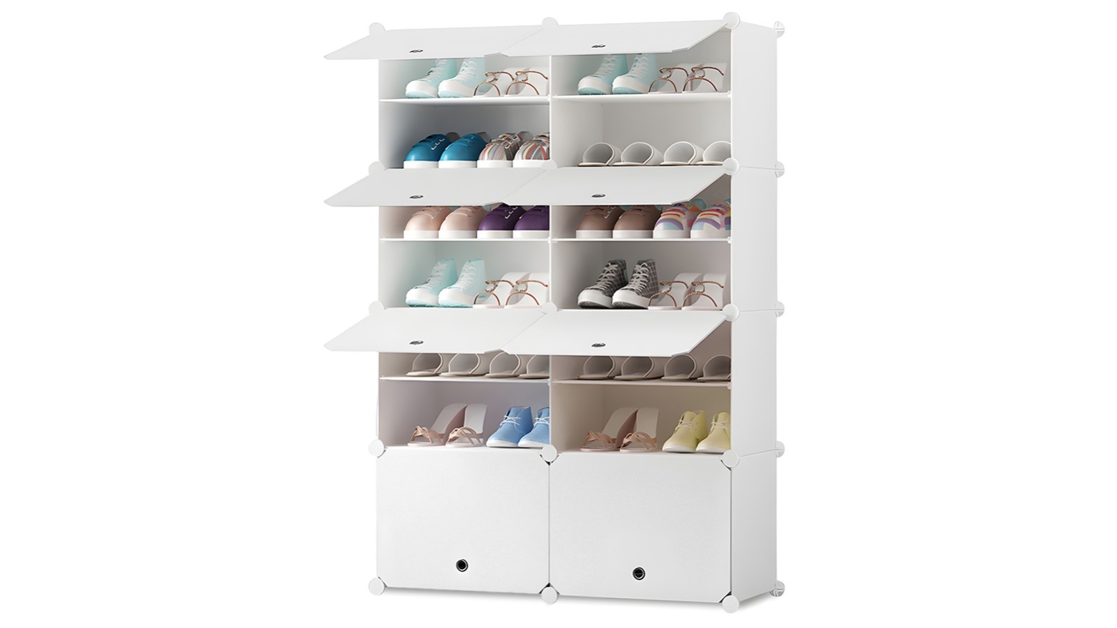 Soga 7 Tier 2-Column Portable Shoe Rack Organizer Stand Cabinet Wardrobe with Cover - White 
