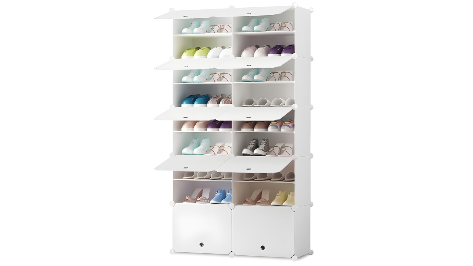 Soga 9 Tier 2-Column Portable Shoe Rack Organizer Stand Cabinet Wardrobe with Cover - White 