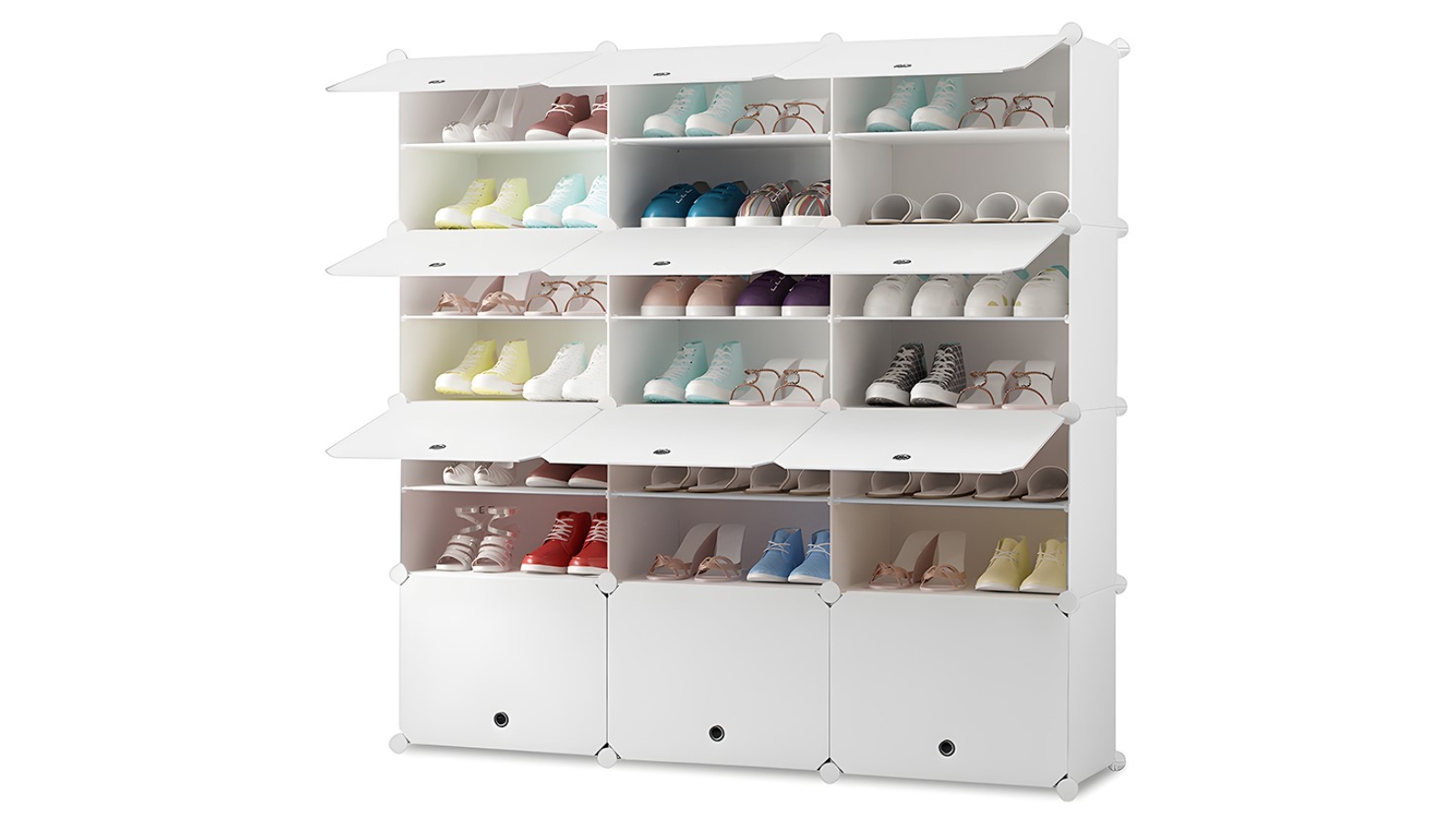 Soga 7 Tier 3-Column Portable Shoe Rack Organizer Stand Cabinet Wardrobe with Cover - White  