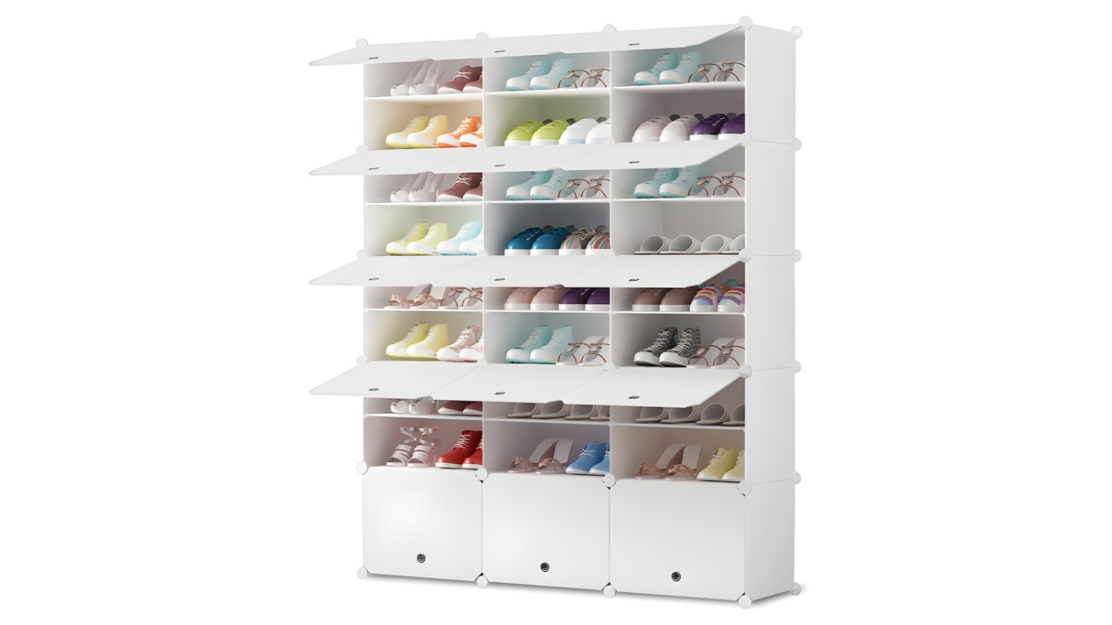 Soga 9 Tier 3-Column Portable Cabinet Wardrobe Organiser with Cover - White 