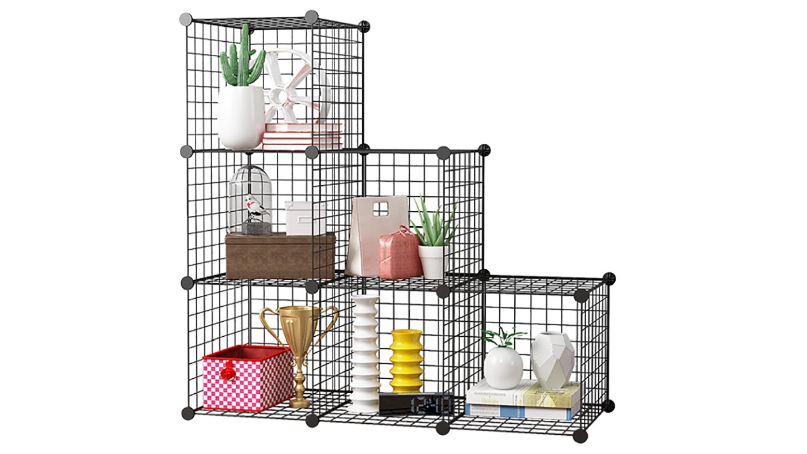 Soga Portable 6-Cube 3-Column Foldable Storage Organiser - Black