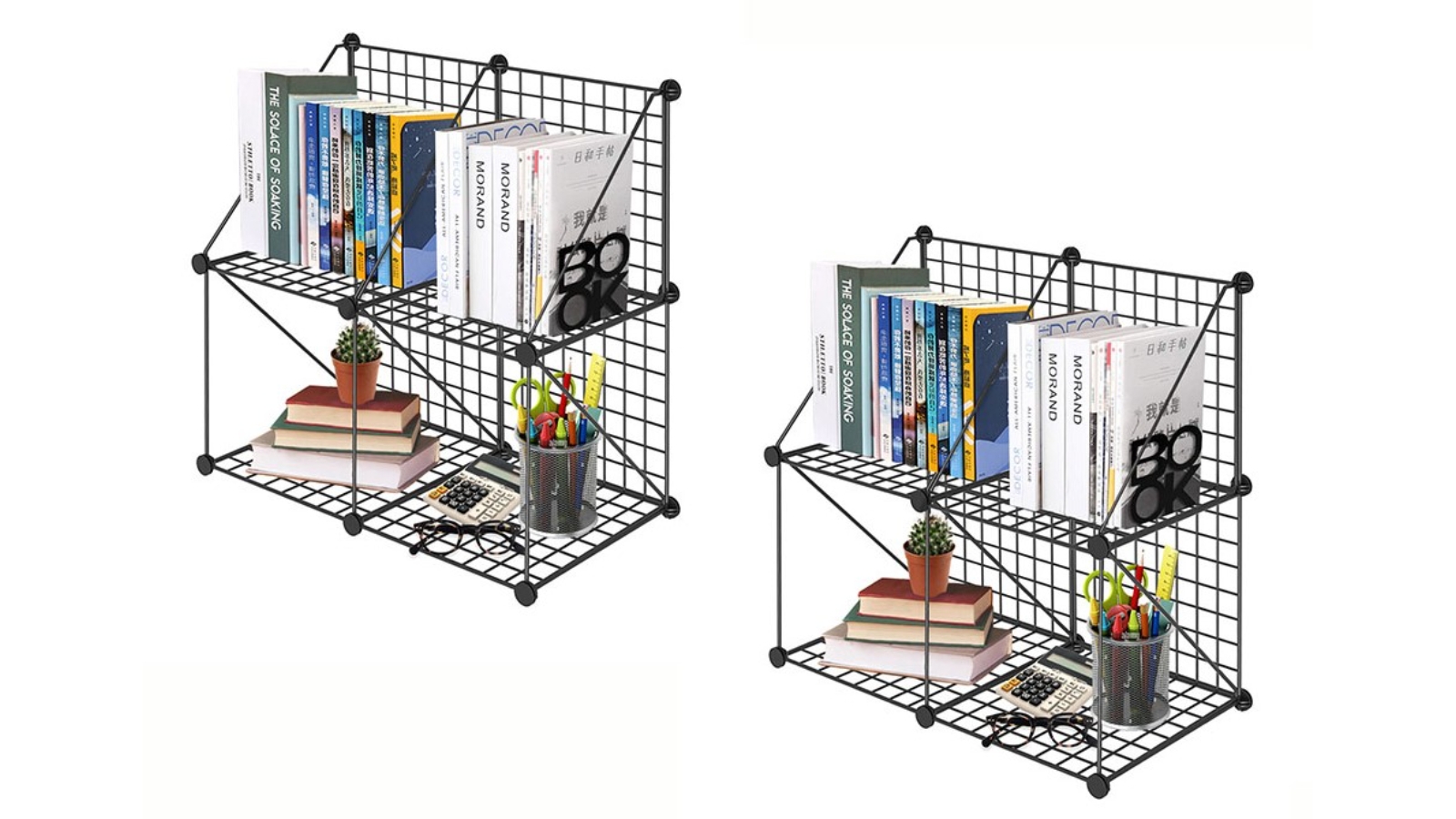 Soga 2 Piece Portable 4-Cube 2-Column Storage Organiser - Black