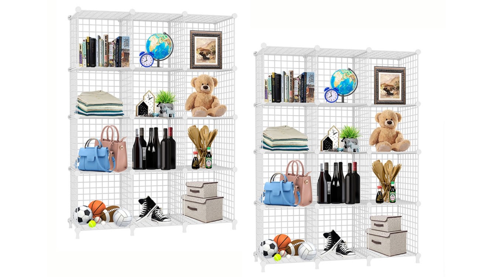 Soga 2 Piece Portable 12-Cube 3-Column Storage Organiser - White