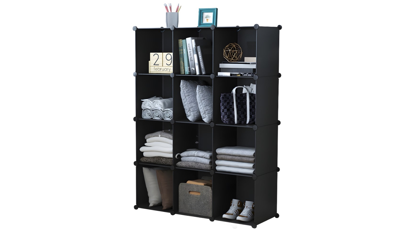 Soga 4 Tier 12-Cube Foldable Closet - Black