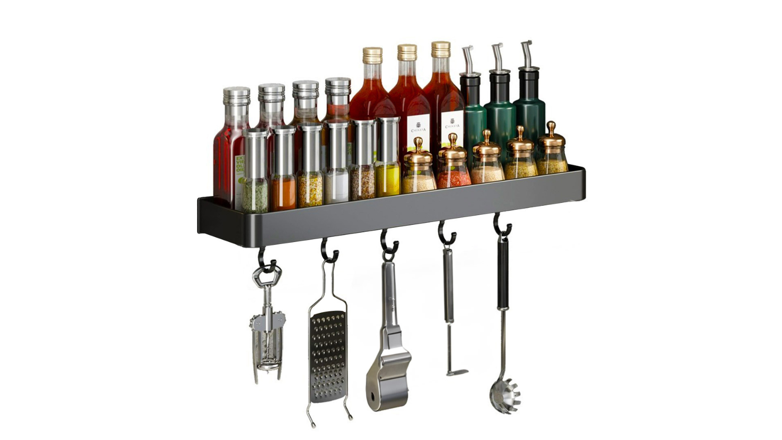 Soga Black Rectangular Kitchen Spice Storage Organiser with Hooks ...