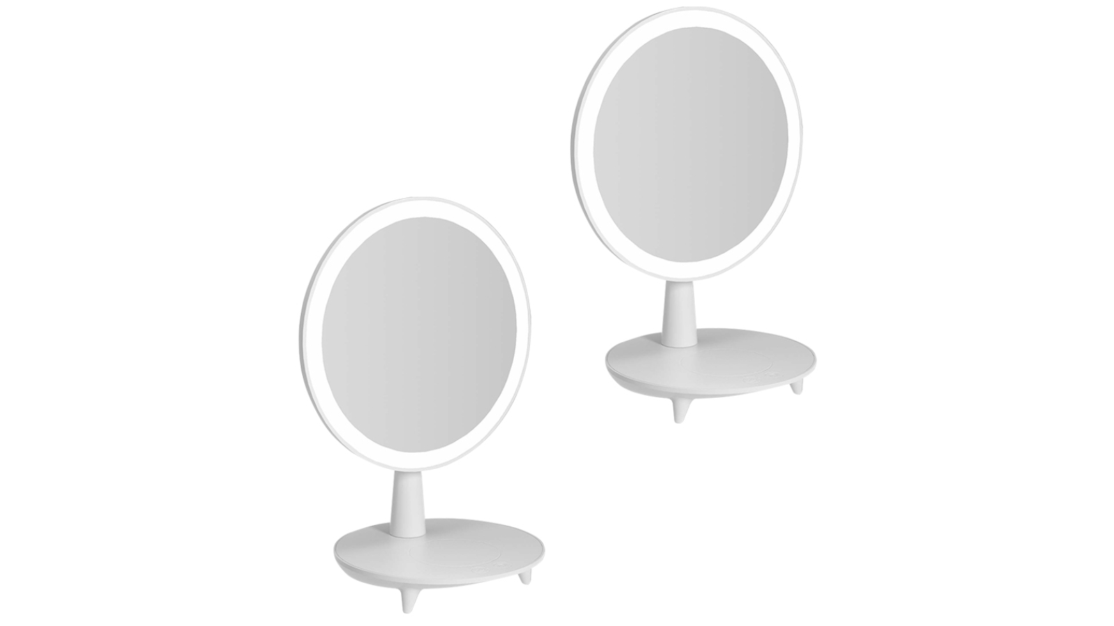 SOGA 2 Piece White Rechargeable Round LED Light Tabletop Makeup Mirror