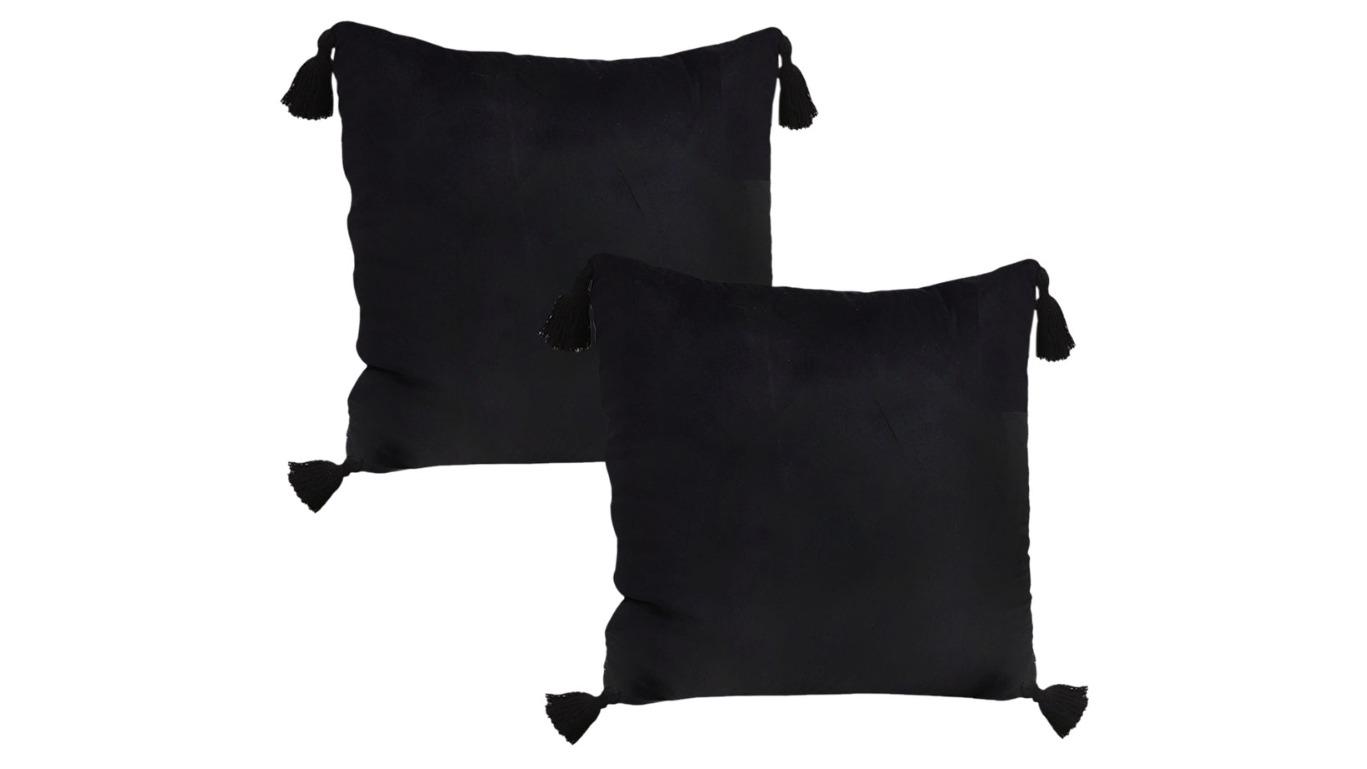 Soga 2 Piece Vintage Butterfly Tassel Velvet Square Throw Pillow - Black