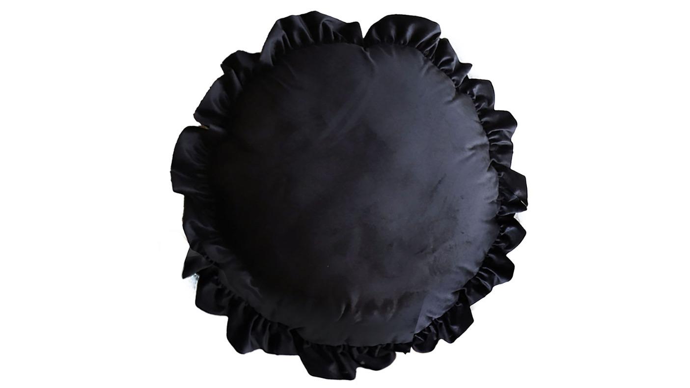 Soga 45cm Butterfly Vintage Lotus Leaf Edge Round Throw Pillow - Black