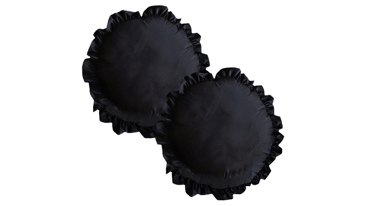 Soga 2 Piece 45cm Butterfly Vintage Lotus Leaf Edge Round Throw Pillow - Black