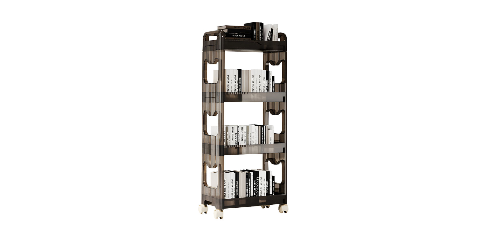 Soga Clear 2 Piece 4-Tier Bookshelf and Cosmetic Storage Organizer Trolley Rack - 38 x 24 x 94cm