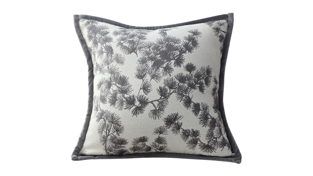 Soga 45cm Wide Border with Branch and Pine Needle Design Cushion - Off White