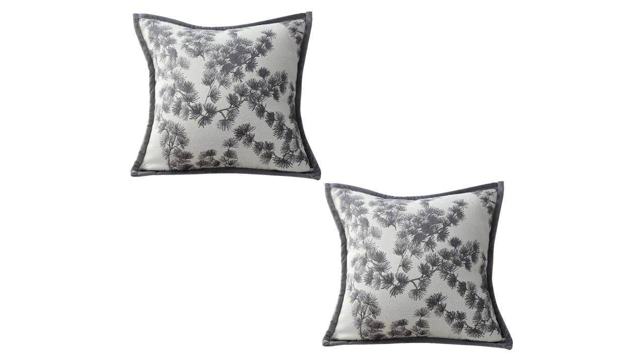 Soga Set of 2 45cm Wide Border with Branch and Pine Needle Cushion - Off White