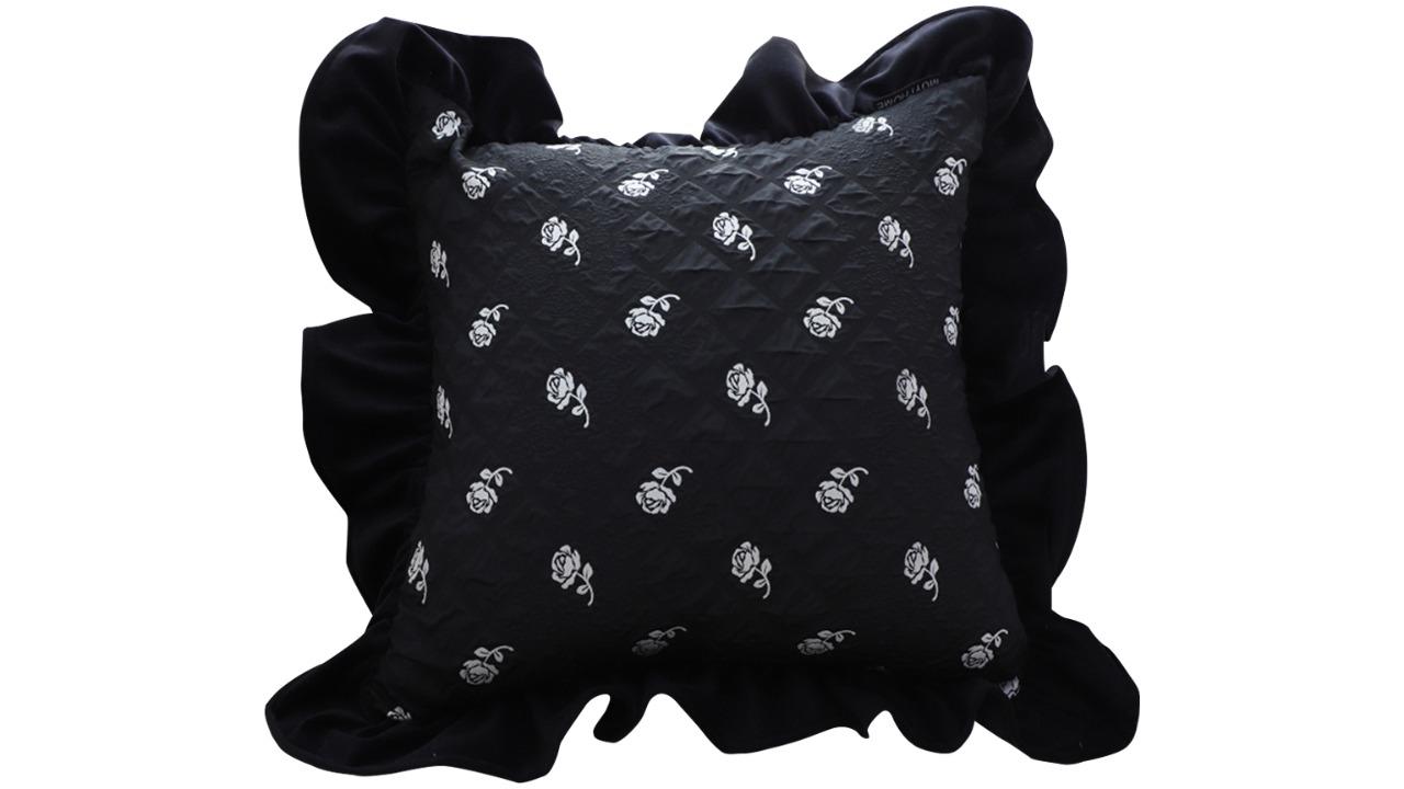 Soga 45cm Ruffled Square Decorative Cushion - Black