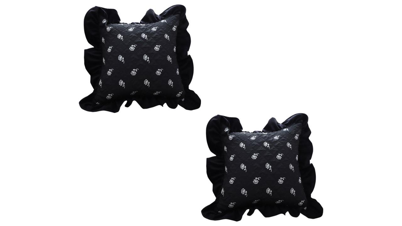 Soga Set of 2 45cm Ruffled Square Decorative Cushion - Black