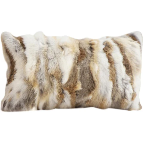 Soga Coffee Rabbit Fur Lumbar Warm Cozy Decorative Cushion - 30cm