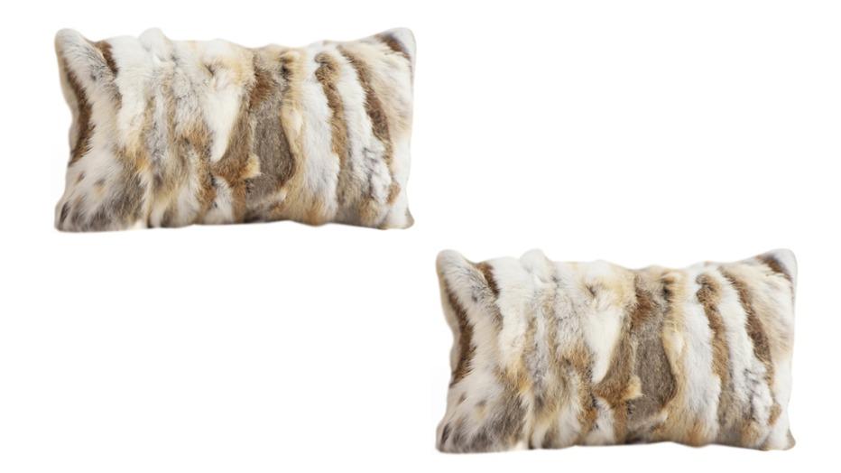 Soga Set of 2 Coffee Rabbit Fur Lumbar Warm Cozy Cushion - 30cm