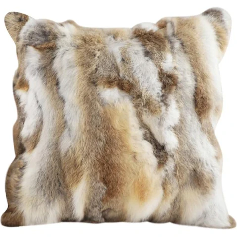 Soga Coffee Rabbit Fur Square Warm Cozy Decorative Cushion - 45cm