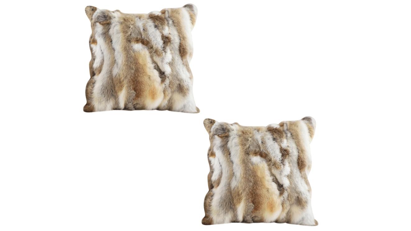 Soga Set of 2 Coffee Rabbit Fur Square Warm Cozy Cushion - 45cm