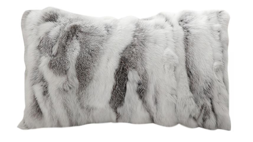 Soga Floral Gray Rabbit Fur Lumbar Warm Cushion - 30cm