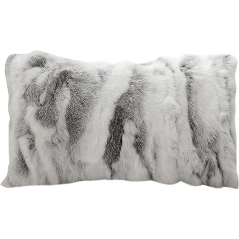 Soga Floral Gray Rabbit Fur Lumbar Warm Cushion - 30cm